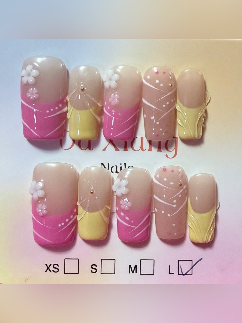 Floral Pink & Yellow Press-On Nail Set - Women Accessories
